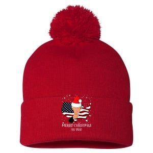 Merry Christmas President Trump Santa Hat America Flag Pom Pom 12in Knit Beanie