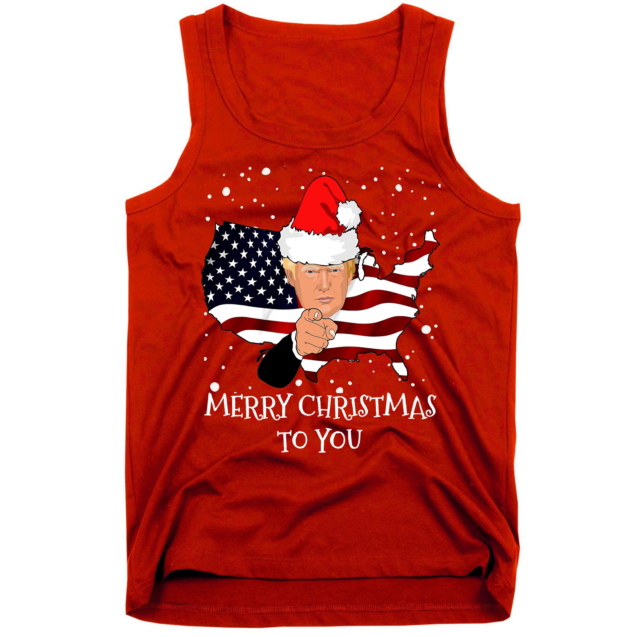 Merry Christmas President Trump Santa Hat America Flag Tank Top