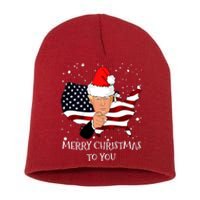 Merry Christmas President Trump Santa Hat America Flag Short Acrylic Beanie