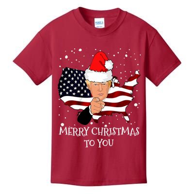 Merry Christmas President Trump Santa Hat America Flag Kids T-Shirt