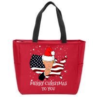 Merry Christmas President Trump Santa Hat America Flag Zip Tote Bag