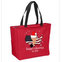 Merry Christmas President Trump Santa Hat America Flag Zip Tote Bag