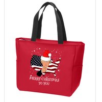 Merry Christmas President Trump Santa Hat America Flag Zip Tote Bag