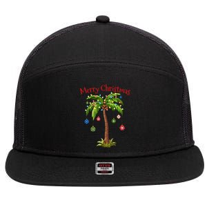 Merry Christmas Palm Tree Light Hawaiian Tropical Christmas  7 Panel Mesh Trucker Snapback Hat