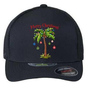 Merry Christmas Palm Tree Light Hawaiian Tropical Christmas  Flexfit Unipanel Trucker Cap