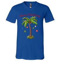 Merry Christmas Palm Tree Light Hawaiian Tropical Christmas  V-Neck T-Shirt