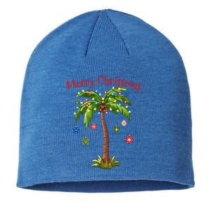 Merry Christmas Palm Tree Light Hawaiian Tropical Christmas  Sustainable Beanie