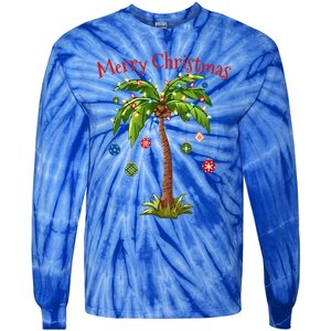 Merry Christmas Palm Tree Light Hawaiian Tropical Christmas  Tie-Dye Long Sleeve Shirt