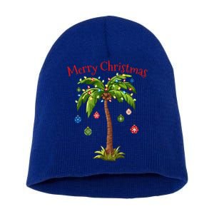 Merry Christmas Palm Tree Light Hawaiian Tropical Christmas  Short Acrylic Beanie