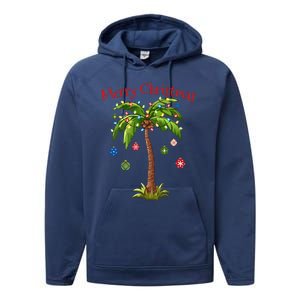 Merry Christmas Palm Tree Light Hawaiian Tropical Christmas  Performance Fleece Hoodie