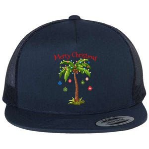 Merry Christmas Palm Tree Light Hawaiian Tropical Christmas  Flat Bill Trucker Hat