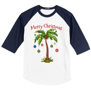 Merry Christmas Palm Tree Light Hawaiian Tropical Christmas  Baseball Sleeve Shirt