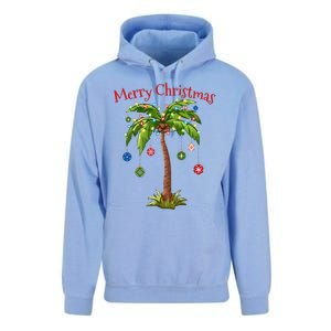 Merry Christmas Palm Tree Light Hawaiian Tropical Christmas  Unisex Surf Hoodie