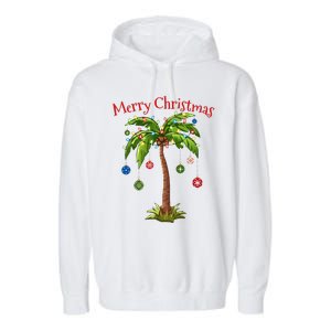 Merry Christmas Palm Tree Light Hawaiian Tropical Christmas  Garment-Dyed Fleece Hoodie