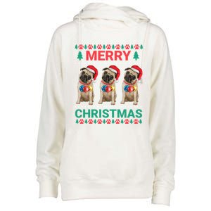 Merry Christmas Pug Puppy Cute Xmas Pug Lover Funny Gift Womens Funnel Neck Pullover Hood