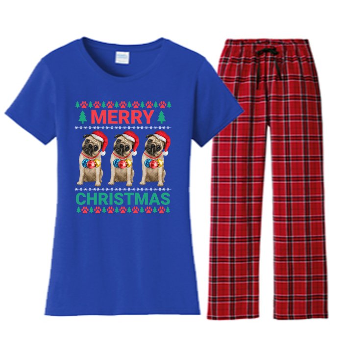 Merry Christmas Pug Puppy Cute Xmas Pug Lover Funny Gift Women's Flannel Pajama Set