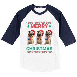 Merry Christmas Pug Puppy Cute Xmas Pug Lover Funny Gift Baseball Sleeve Shirt