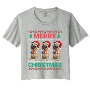 Merry Christmas Pug Puppy Cute Xmas Pug Lover Funny Gift Women's Crop Top Tee