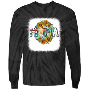 Mama Cow Print Sunflower For Mother's Day Cow Lovers Tie-Dye Long Sleeve Shirt