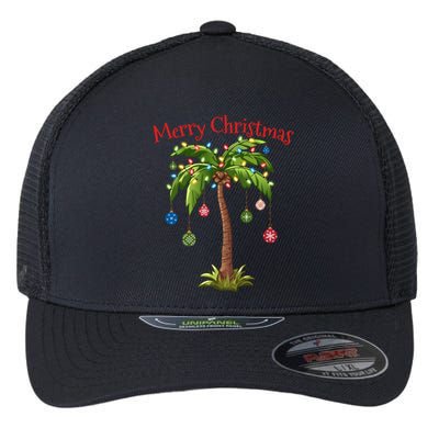 Merry Christmas Palm Tree Light Hawaiian Tropical Christmas Gift Flexfit Unipanel Trucker Cap