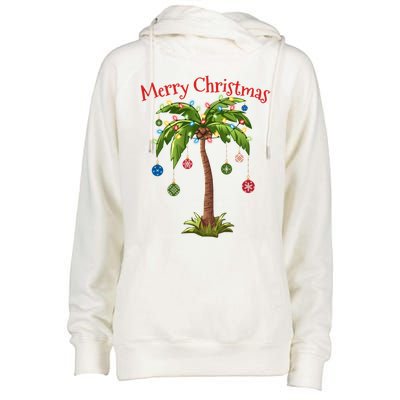 Merry Christmas Palm Tree Light Hawaiian Tropical Christmas Gift Womens Funnel Neck Pullover Hood