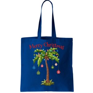 Merry Christmas Palm Tree Light Hawaiian Tropical Christmas Gift Tote Bag