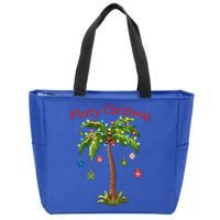 Merry Christmas Palm Tree Light Hawaiian Tropical Christmas Gift Zip Tote Bag