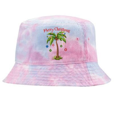 Merry Christmas Palm Tree Light Hawaiian Tropical Christmas Gift Tie-Dyed Bucket Hat