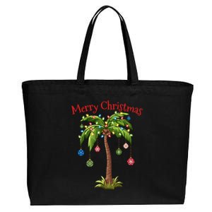 Merry Christmas Palm Tree Light Hawaiian Tropical Christmas Gift Cotton Canvas Jumbo Tote