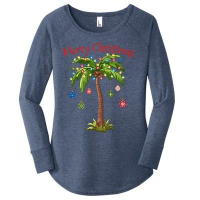 Merry Christmas Palm Tree Light Hawaiian Tropical Christmas Gift Women's Perfect Tri Tunic Long Sleeve Shirt