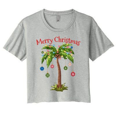 Merry Christmas Palm Tree Light Hawaiian Tropical Christmas Gift Women's Crop Top Tee