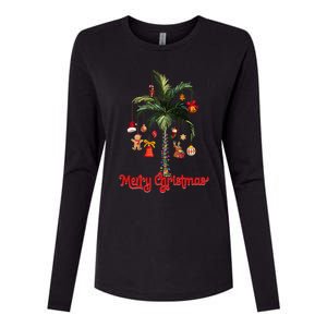 Merry Christmas Palm Tree Light Hawaiian Tropical Christmas Funny Gift Womens Cotton Relaxed Long Sleeve T-Shirt