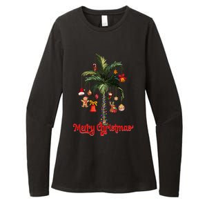 Merry Christmas Palm Tree Light Hawaiian Tropical Christmas Funny Gift Womens CVC Long Sleeve Shirt