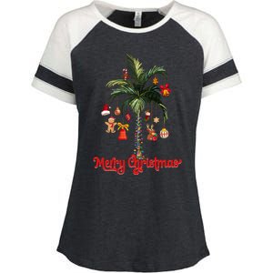 Merry Christmas Palm Tree Light Hawaiian Tropical Christmas Funny Gift Enza Ladies Jersey Colorblock Tee