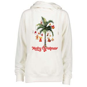 Merry Christmas Palm Tree Light Hawaiian Tropical Christmas Funny Gift Womens Funnel Neck Pullover Hood