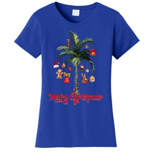 Merry Christmas Palm Tree Light Hawaiian Tropical Christmas Funny Gift Women's T-Shirt