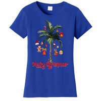 Merry Christmas Palm Tree Light Hawaiian Tropical Christmas Funny Gift Women's T-Shirt