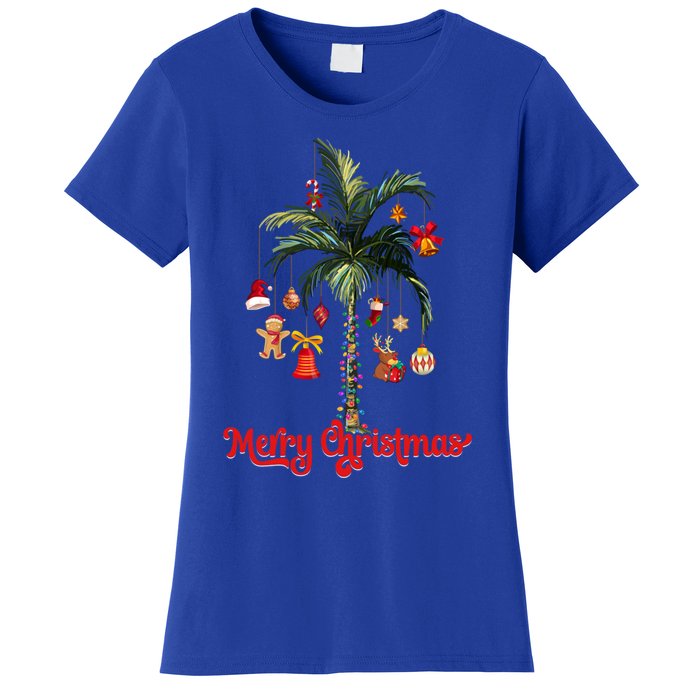 Merry Christmas Palm Tree Light Hawaiian Tropical Christmas Funny Gift Women's T-Shirt