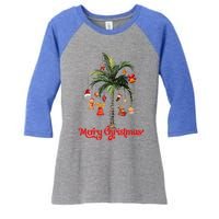 Merry Christmas Palm Tree Light Hawaiian Tropical Christmas Funny Gift Women's Tri-Blend 3/4-Sleeve Raglan Shirt