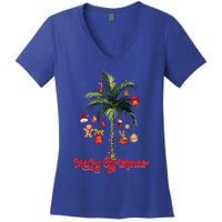 Merry Christmas Palm Tree Light Hawaiian Tropical Christmas Funny Gift Women's V-Neck T-Shirt