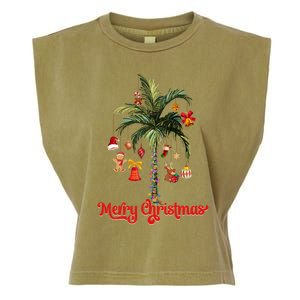 Merry Christmas Palm Tree Light Hawaiian Tropical Christmas Funny Gift Garment-Dyed Women's Muscle Tee