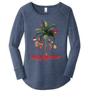 Merry Christmas Palm Tree Light Hawaiian Tropical Christmas Funny Gift Women's Perfect Tri Tunic Long Sleeve Shirt