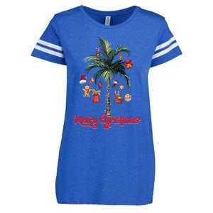 Merry Christmas Palm Tree Light Hawaiian Tropical Christmas Funny Gift Enza Ladies Jersey Football T-Shirt