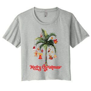 Merry Christmas Palm Tree Light Hawaiian Tropical Christmas Funny Gift Women's Crop Top Tee