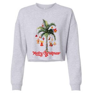 Merry Christmas Palm Tree Light Hawaiian Tropical Christmas Funny Gift Cropped Pullover Crew