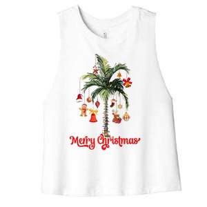 Merry Christmas Palm Tree Light Hawaiian Tropical Christmas Funny Gift Women's Racerback Cropped Tank