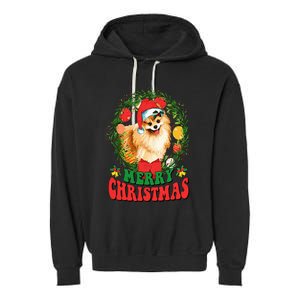 Merry Christmas Pomeranian Santa Dog Lover Ugly Sweater Xmas Garment-Dyed Fleece Hoodie