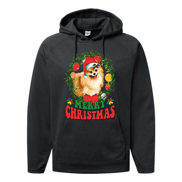 Merry Christmas Pomeranian Santa Dog Lover Ugly Sweater Xmas Performance Fleece Hoodie