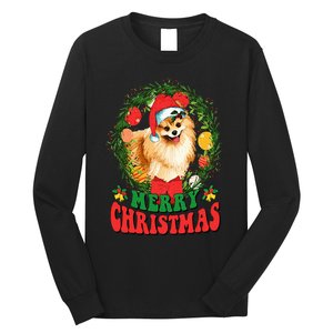 Merry Christmas Pomeranian Santa Dog Lover Ugly Sweater Xmas Long Sleeve Shirt