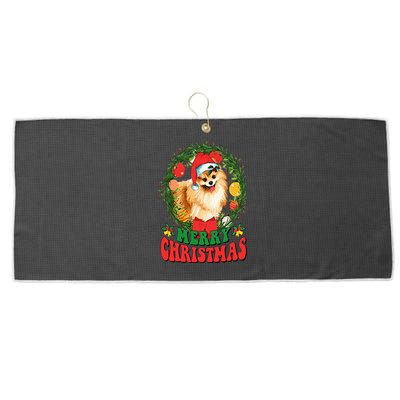 Merry Christmas Pomeranian Santa Dog Lover Ugly Sweater Xmas Large Microfiber Waffle Golf Towel